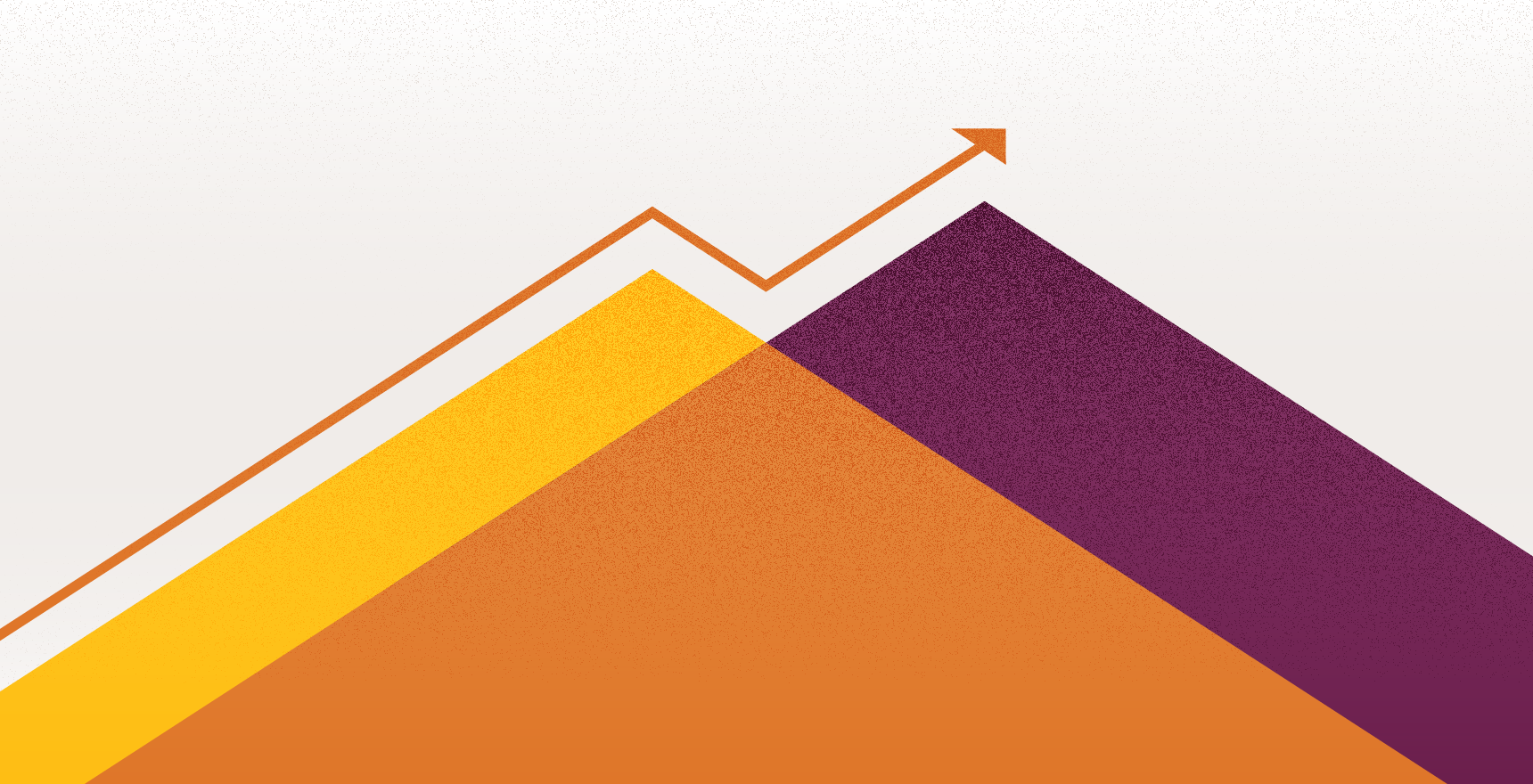 Upward trending arrow over multicolor intersecting triangles