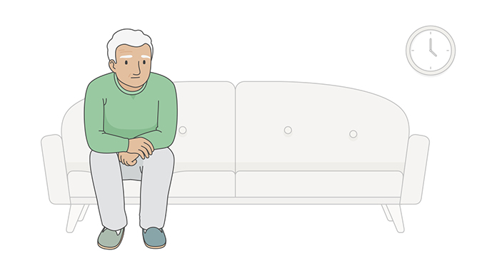 Graphic of aging man sitting alone on sofa