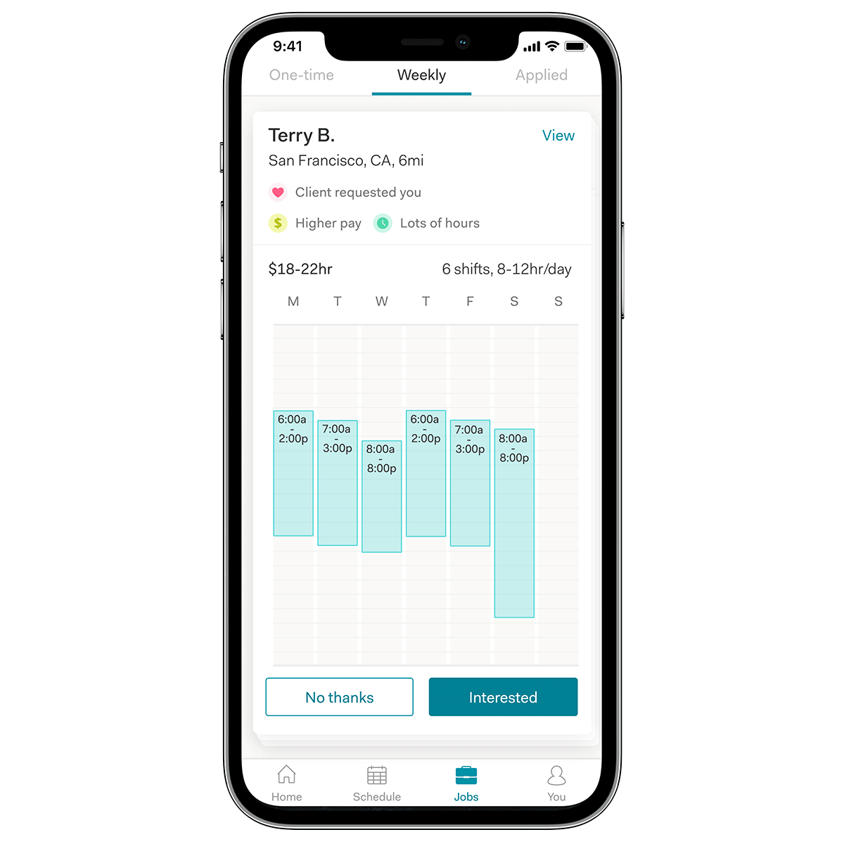 Mobile phone displaying scheduling app