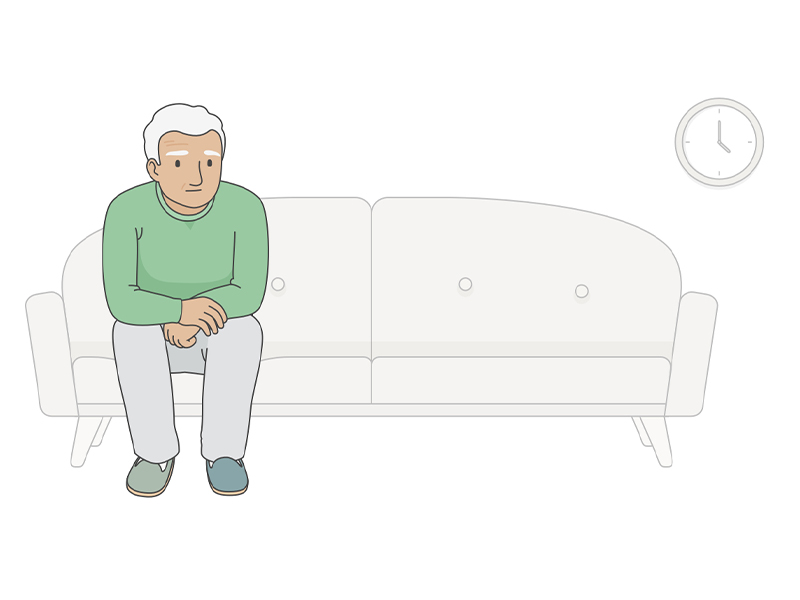 Graphic of aging man sitting alone on sofa