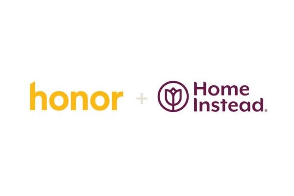 Logo for Honor, a plus sign and the Home Instead Logo